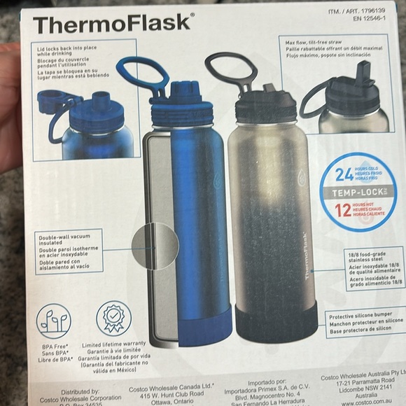 2 PACK ThermoFlask Double-WALL Insulated stainless steel Bottles Set BLUE/BLACK - Picture 6 of 8